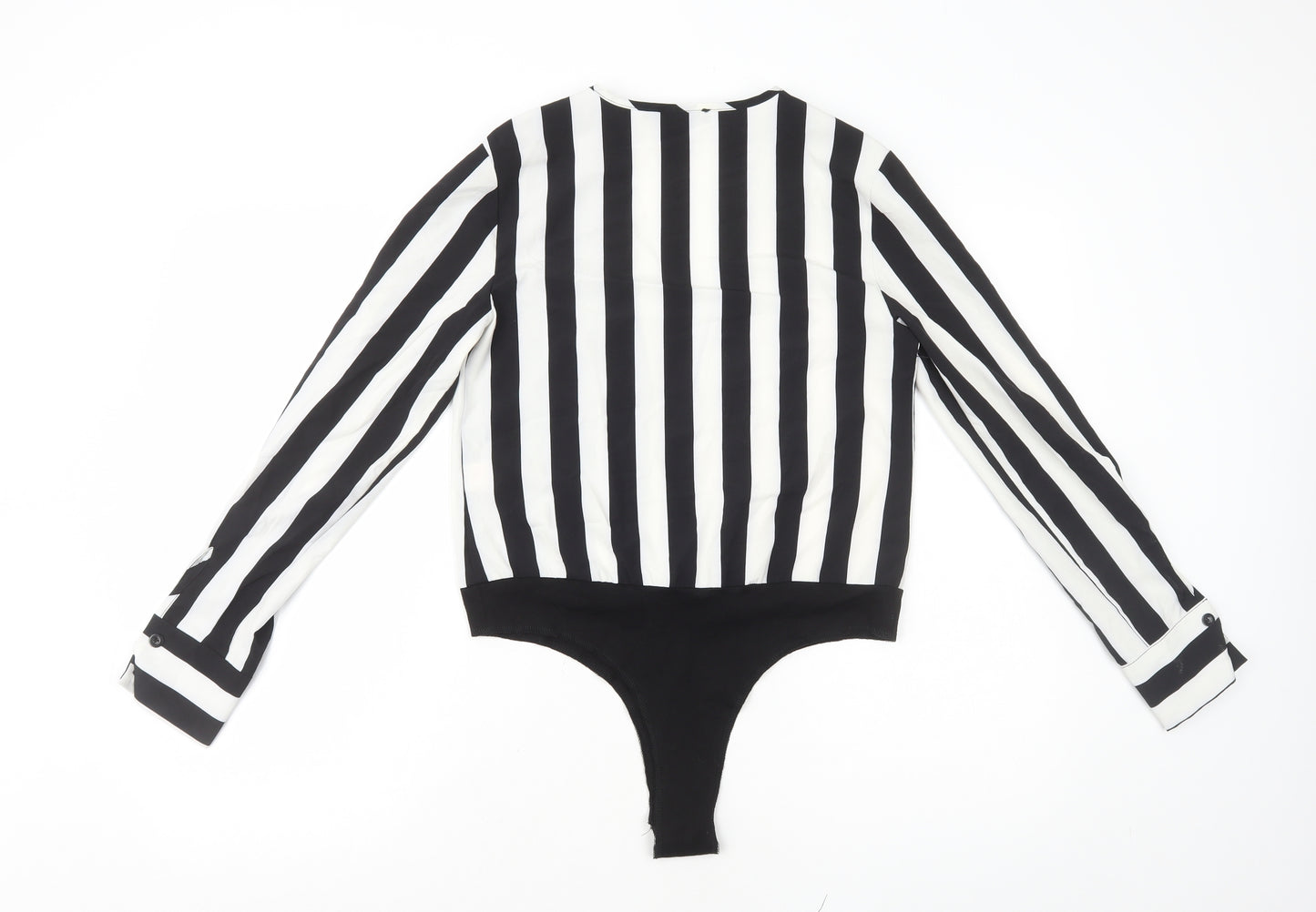 PRETTYLITTLETHING Womens Black Striped Polyester Bodysuit One-Piece Size 8 Snap