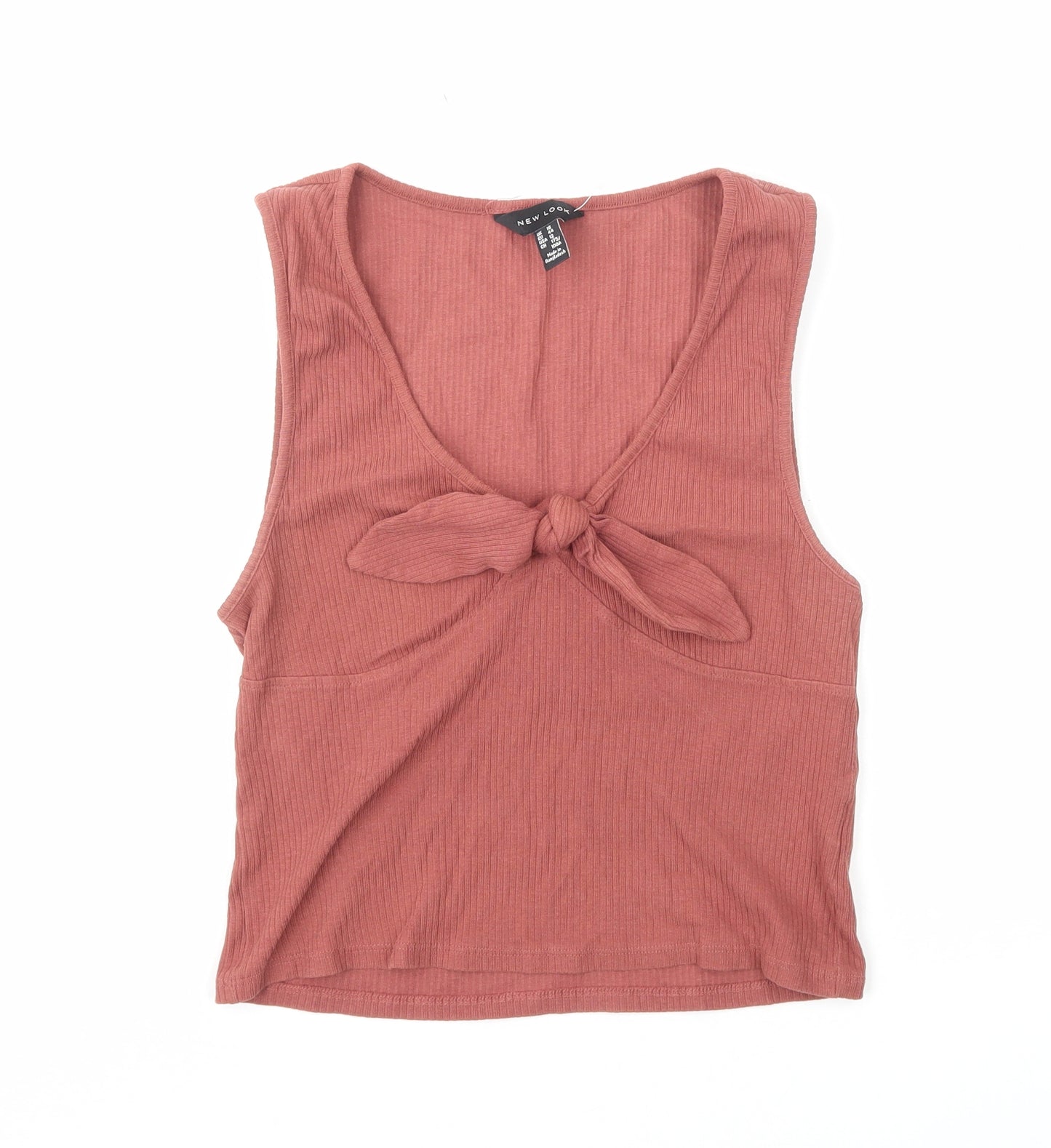 New Look Womens Red Cotton Cropped Tank Size 16 V-Neck - Tie Front Detail