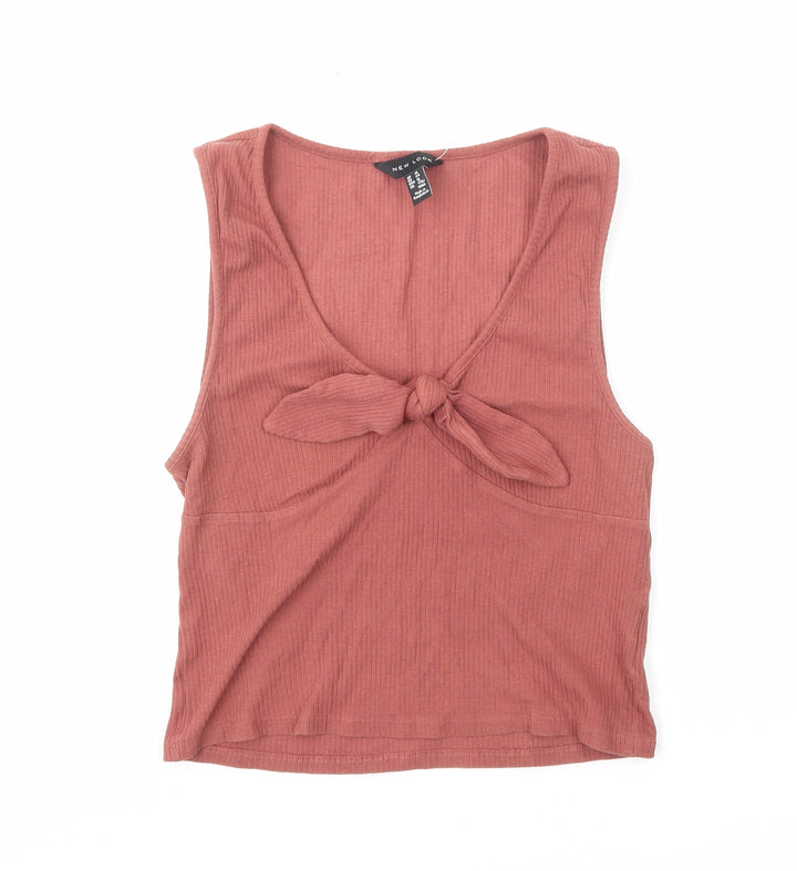 New Look Womens Red Cotton Cropped Tank Size 16 V-Neck - Tie Front Detail