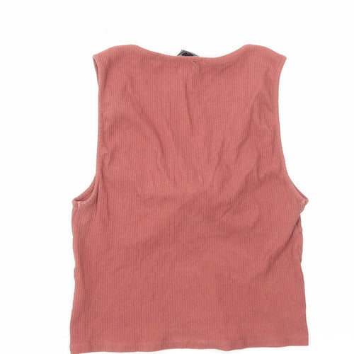 New Look Womens Red Cotton Cropped Tank Size 16 V-Neck - Tie Front Detail