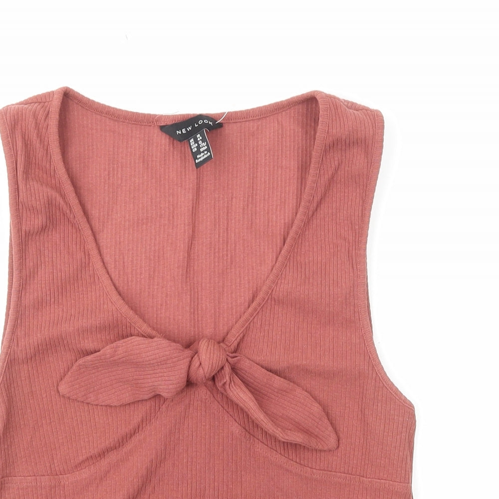 New Look Womens Red Cotton Cropped Tank Size 16 V-Neck - Tie Front Detail
