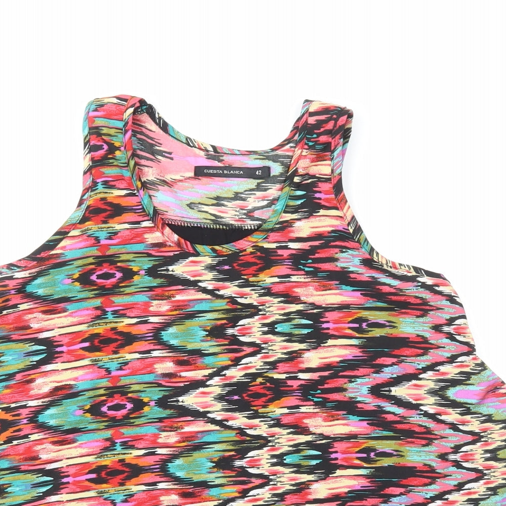 Cuesta Blanca Womens Multicoloured Geometric Viscose Basic Tank Size 14 Round Neck