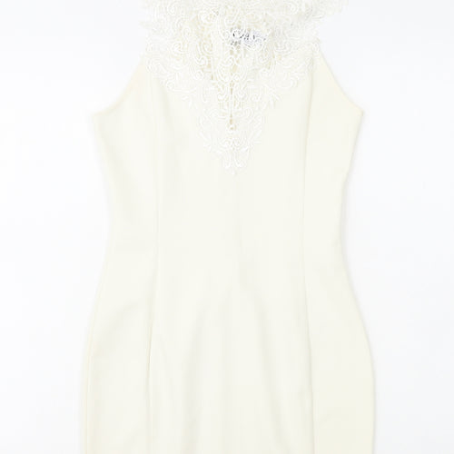 Miss Holly Womens White Cotton Mini Size XS High Neck Zip - Lace Top