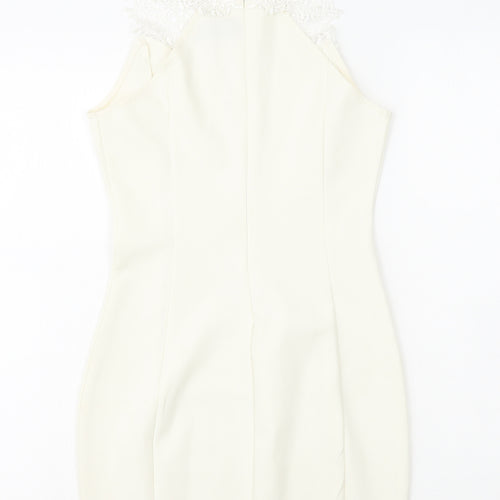 Miss Holly Womens White Cotton Mini Size XS High Neck Zip - Lace Top