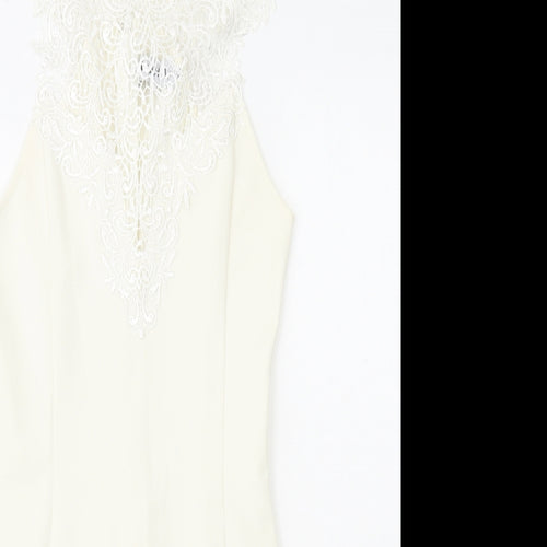 Miss Holly Womens White Cotton Mini Size XS High Neck Zip - Lace Top