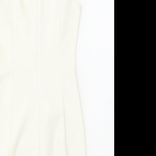 Miss Holly Womens White Cotton Mini Size XS High Neck Zip - Lace Top