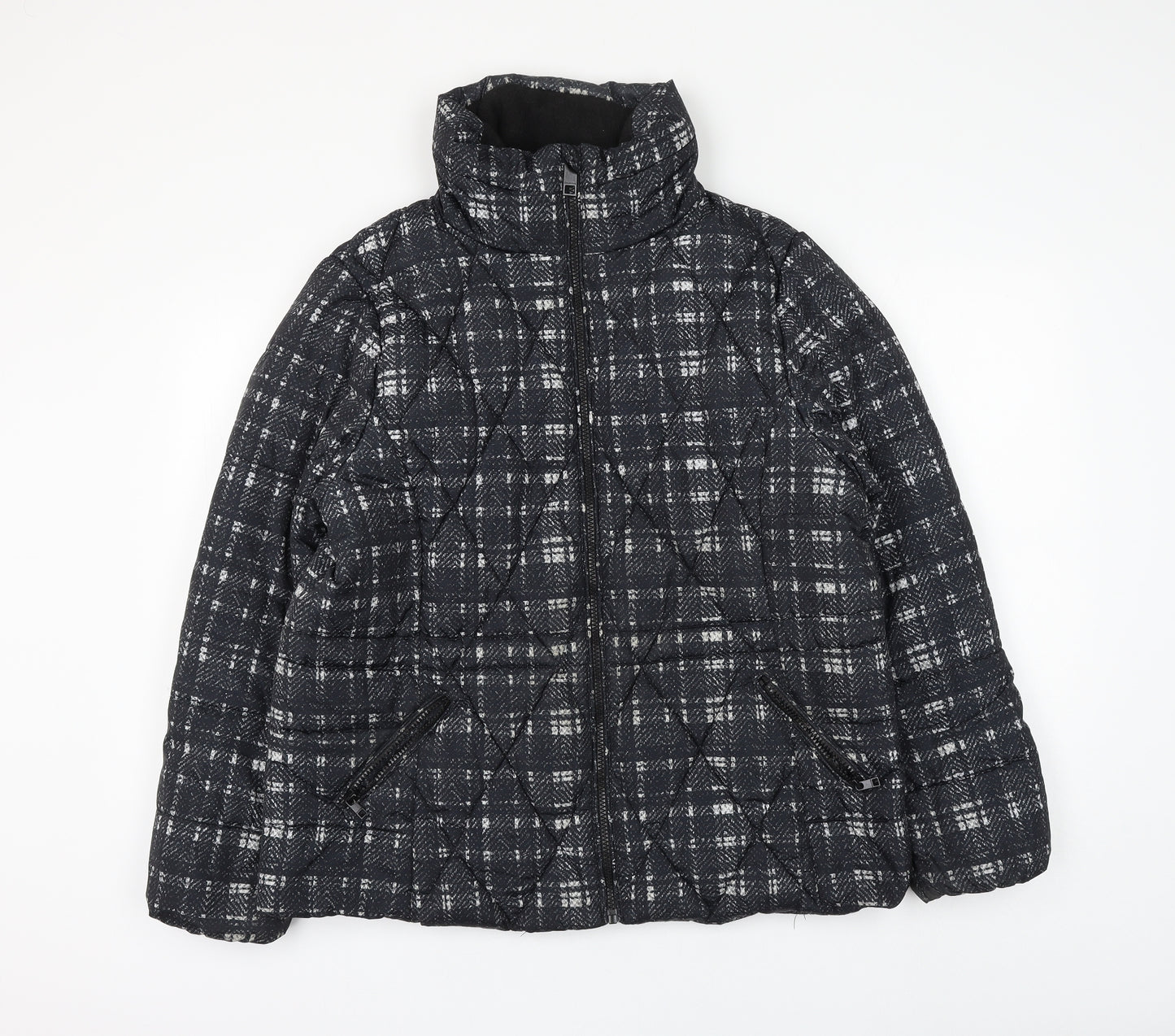 Marks and Spencer Womens Black Plaid Puffer Jacket Coat Size 16 Zip