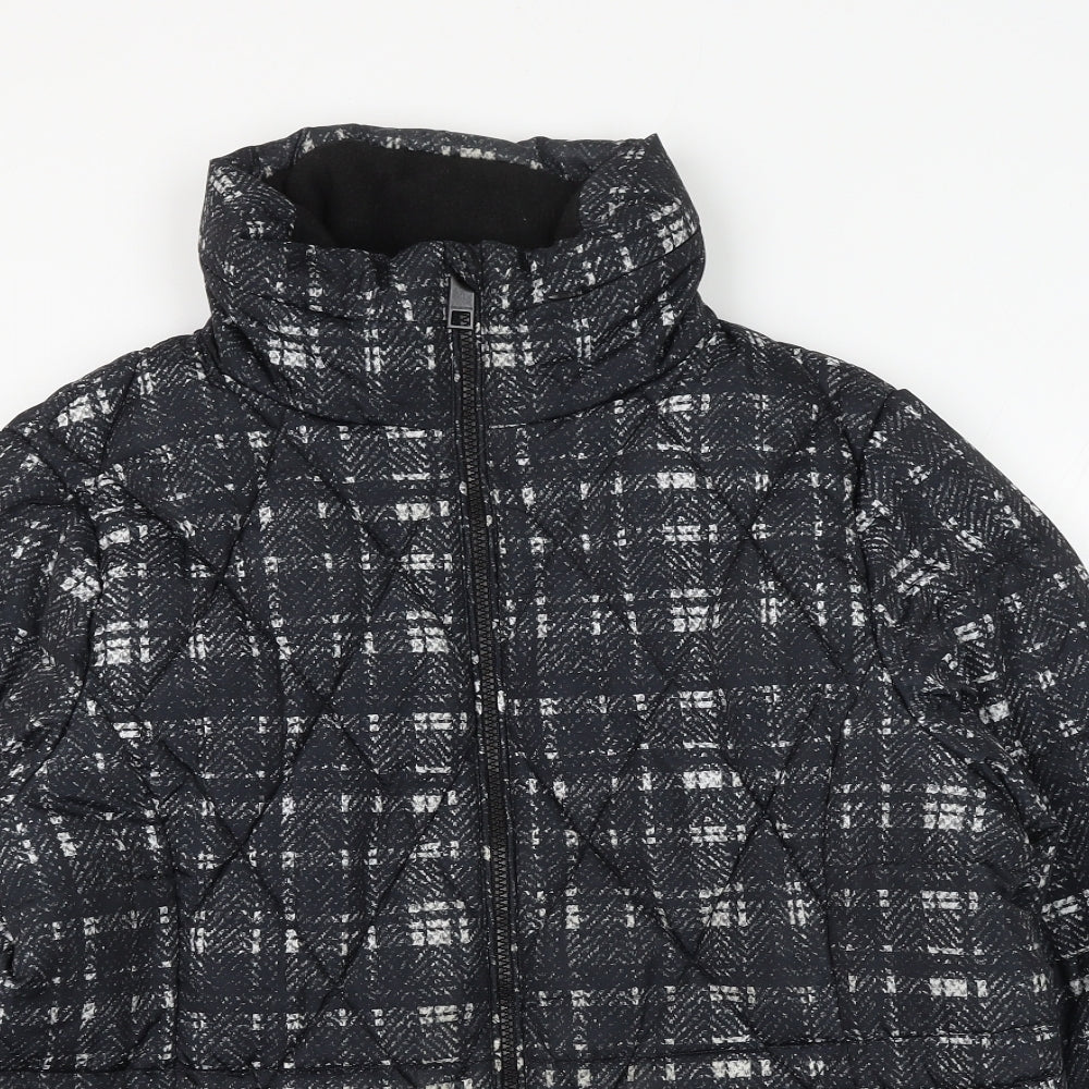 Marks and Spencer Womens Black Plaid Puffer Jacket Coat Size 16 Zip