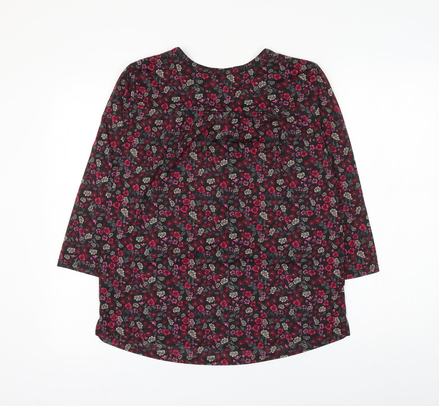 H&M Womens Black Floral Polyester Basic Blouse Size S V-Neck