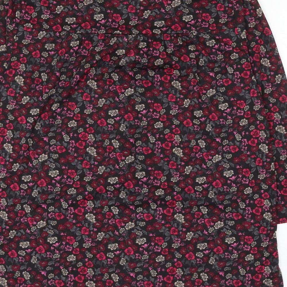 H&M Womens Black Floral Polyester Basic Blouse Size S V-Neck
