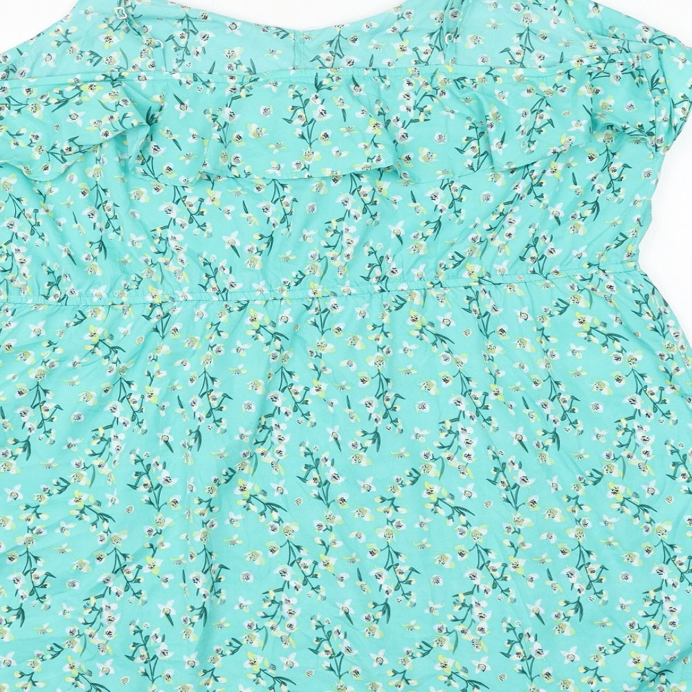 PEP&CO Womens Green Floral Polyester Shift Size 22 V-Neck Pullover