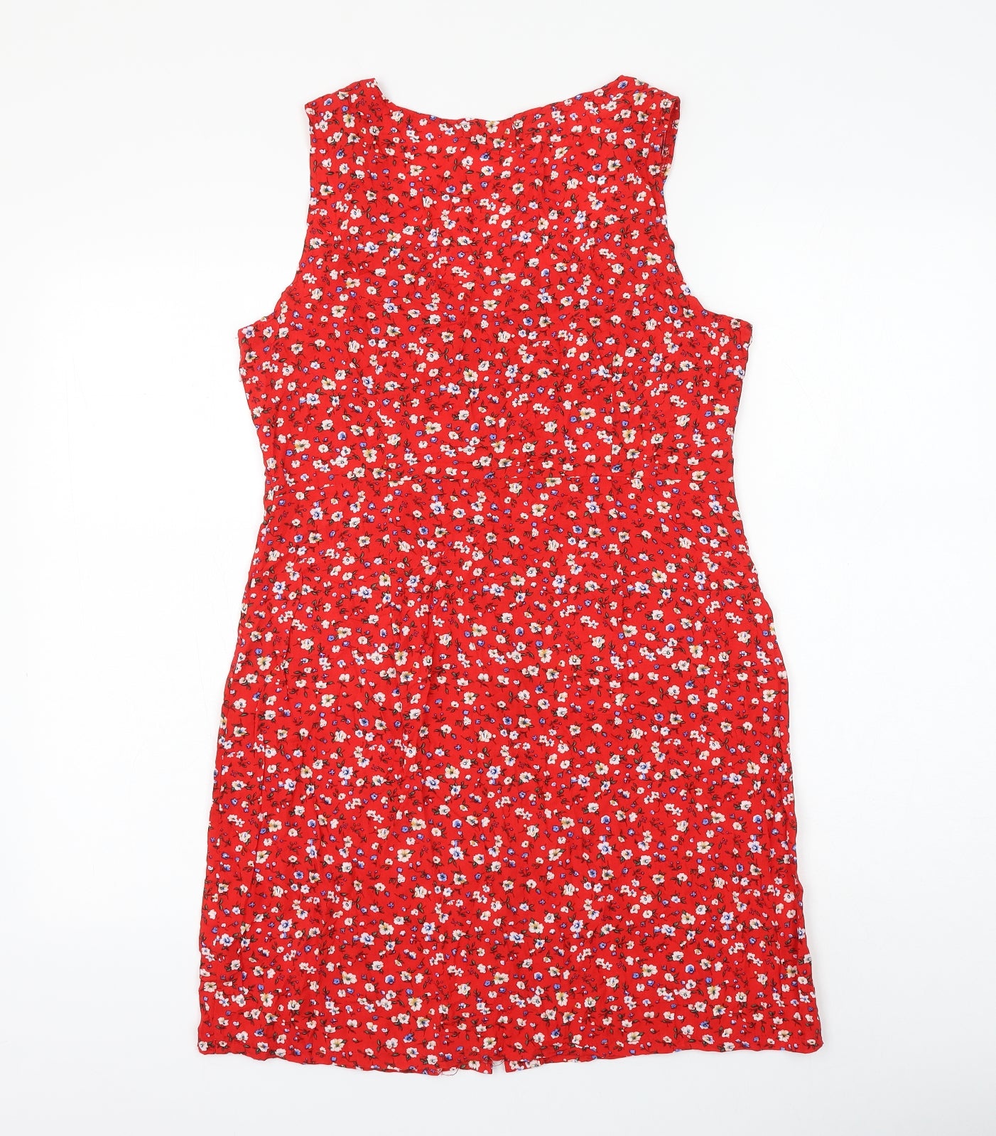 SheIn Womens Red Floral Viscose Shirt Dress Size M Round Neck Button