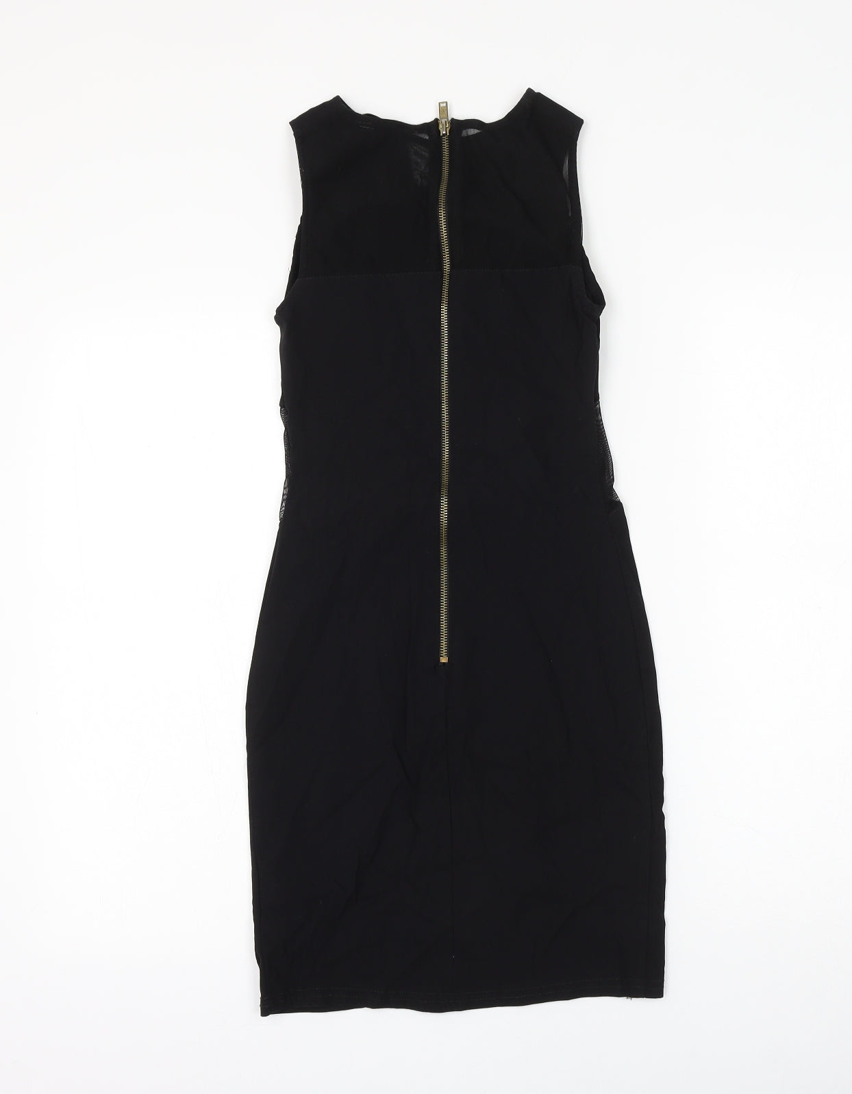 New Look Womens Black Viscose Tank Dress Size 8 Round Neck Zip