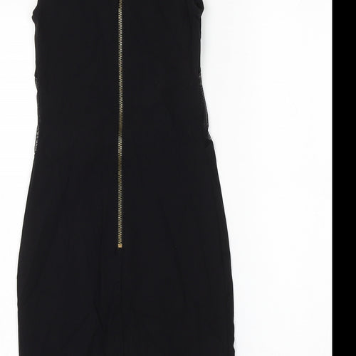 New Look Womens Black Viscose Tank Dress Size 8 Round Neck Zip