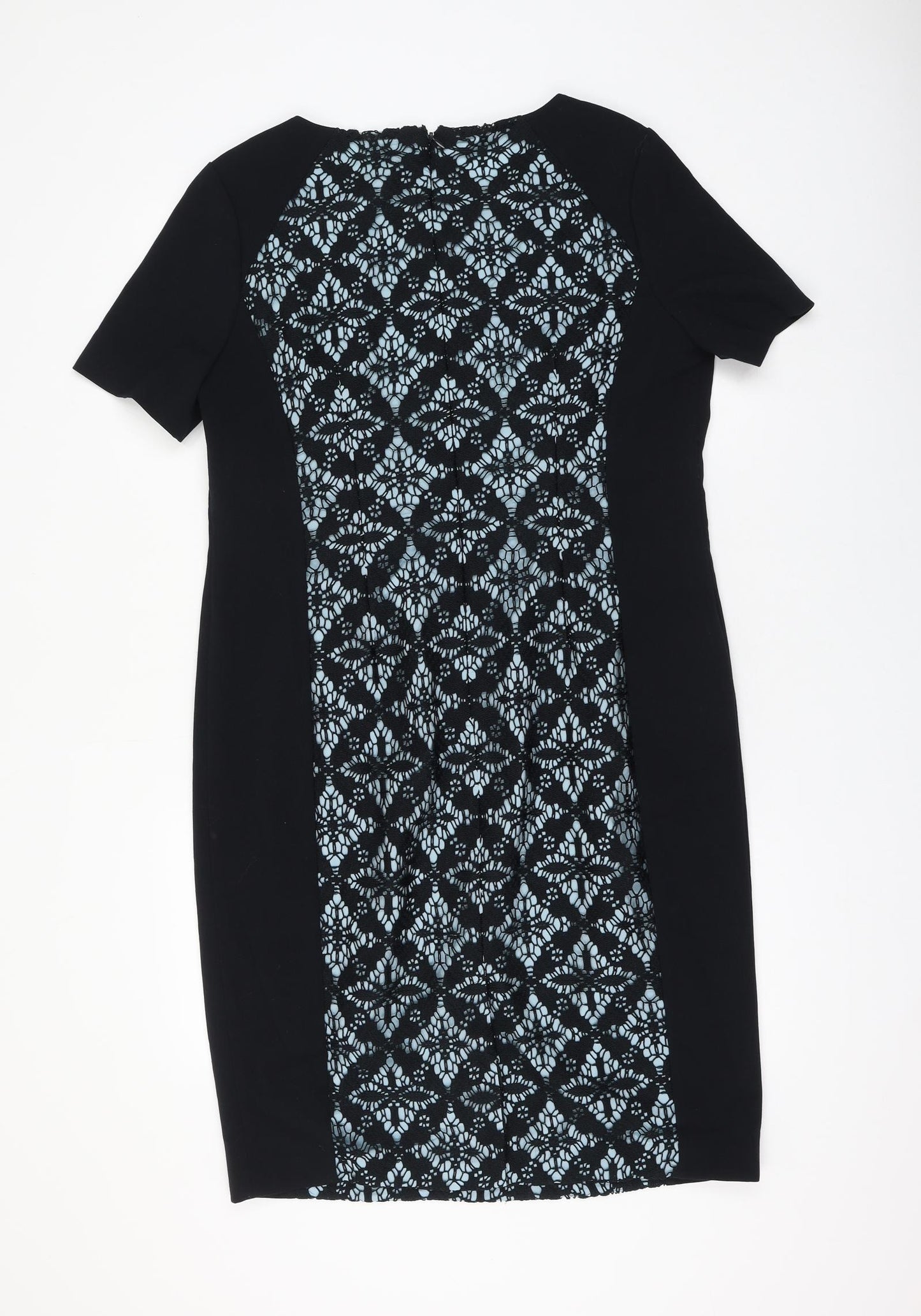 Planet Womens Black Geometric Polyester Shift Size 14 Round Neck Zip