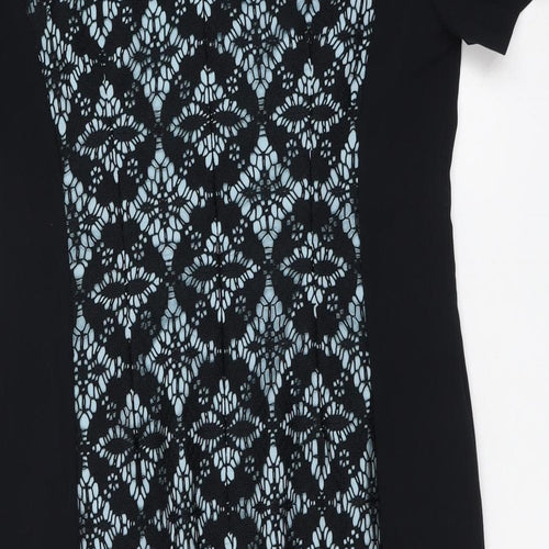 Planet Womens Black Geometric Polyester Shift Size 14 Round Neck Zip