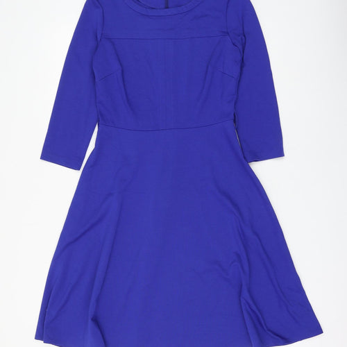 Debenhams Womens Blue Polyester Skater Dress Size 10 Round Neck Pullover