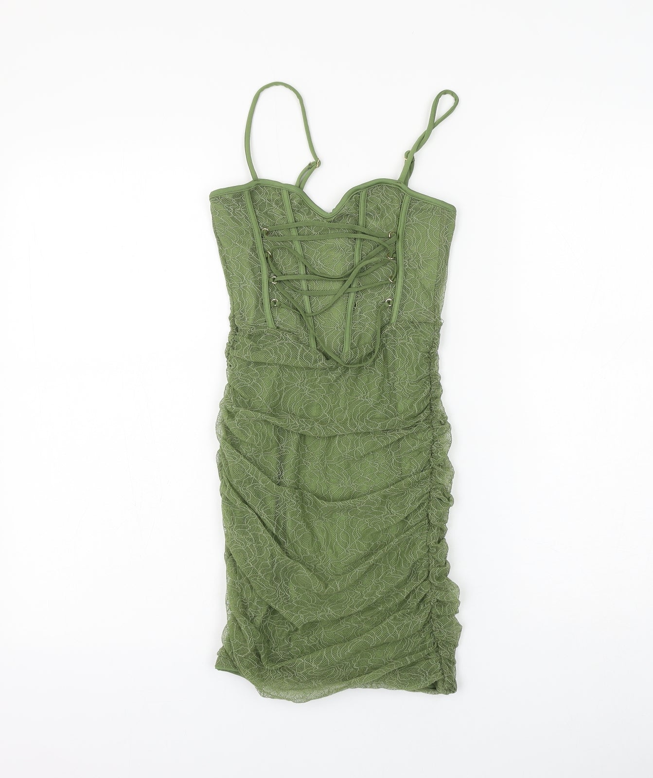 Bershka Womens Green Polyester Mini Size XS Sweetheart Pullover - Lace Up