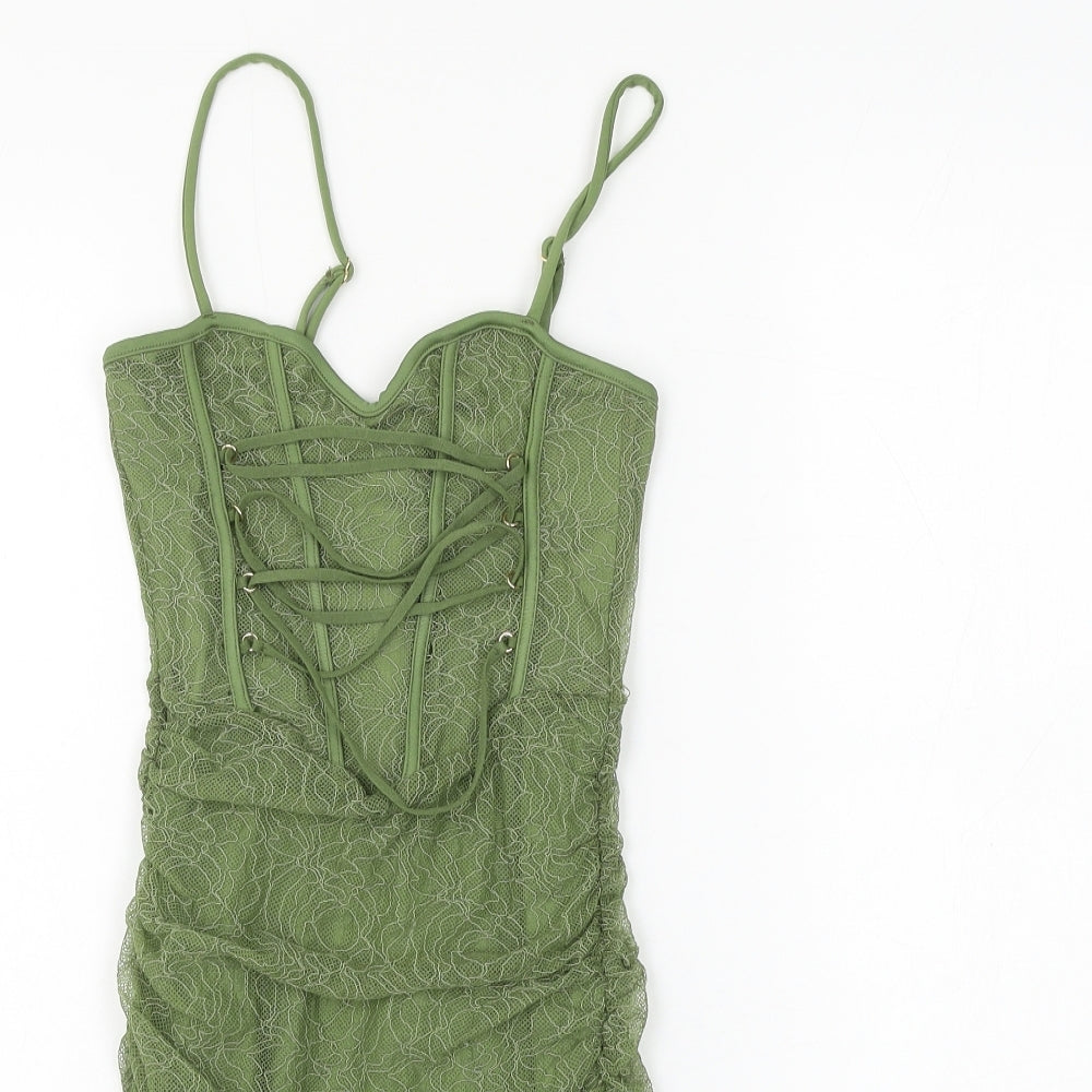 Bershka Womens Green Polyester Mini Size XS Sweetheart Pullover - Lace Up