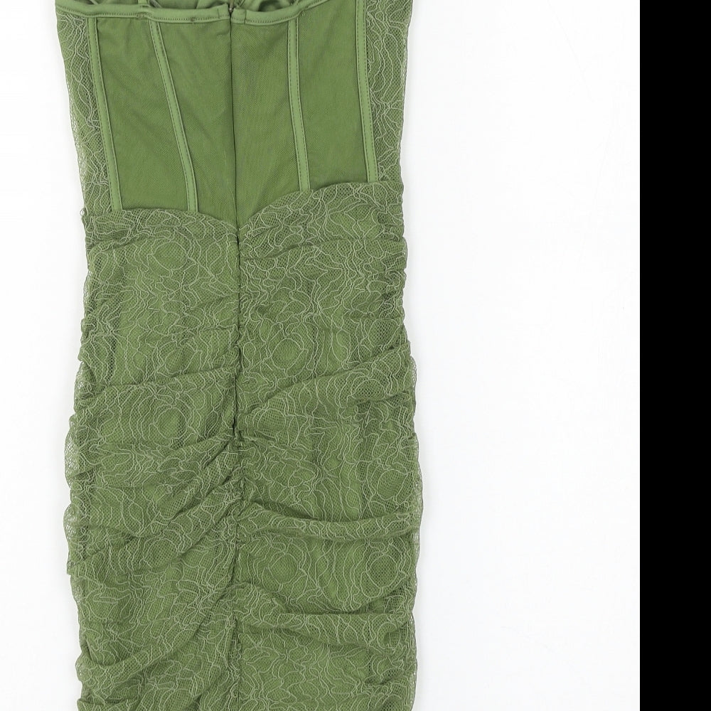 Bershka Womens Green Polyester Mini Size XS Sweetheart Pullover - Lace Up