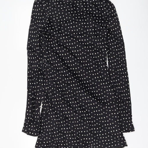Zara Womens Black Polka Dot Viscose Shift Size M Round Neck Pullover