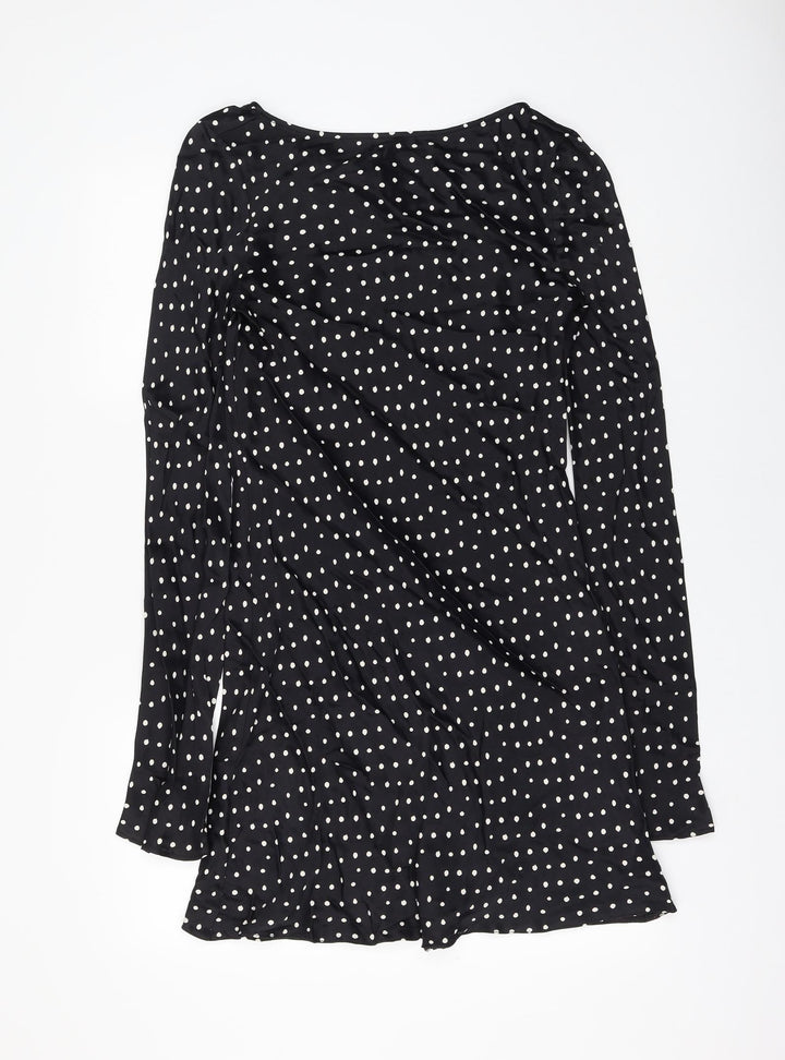 Zara Womens Black Polka Dot Viscose Shift Size M Round Neck Pullover