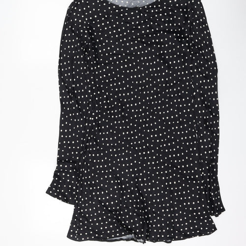 Zara Womens Black Polka Dot Viscose Shift Size M Round Neck Pullover
