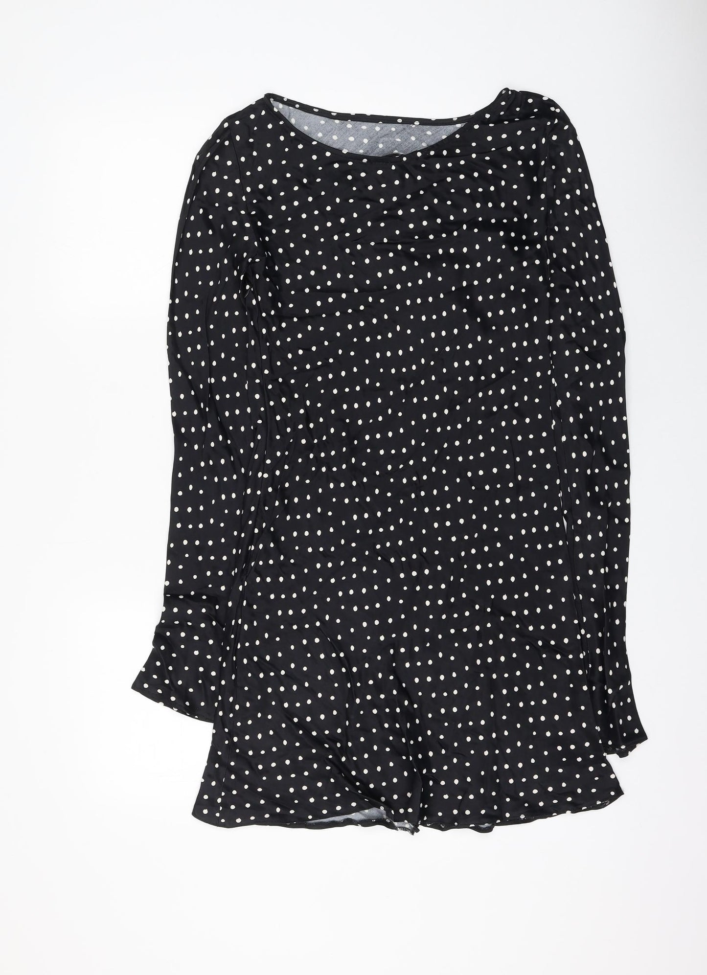 Zara Womens Black Polka Dot Viscose Shift Size M Round Neck Pullover