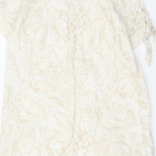 TU Womens Beige Geometric Linen Shift Size 8 V-Neck Pullover