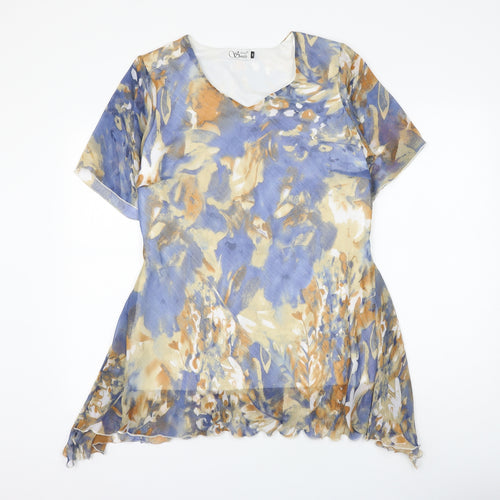 Anne Smith Womens Blue Geometric Polyester Basic Blouse Size 18 Round Neck