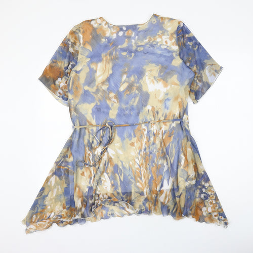 Anne Smith Womens Blue Geometric Polyester Basic Blouse Size 18 Round Neck