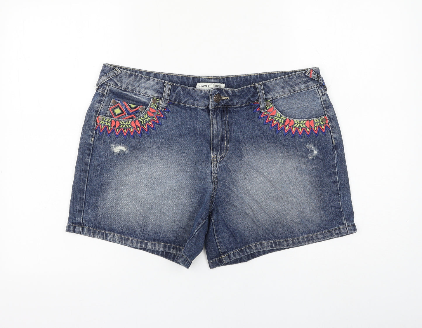 NEXT Womens Blue Cotton Hot Pants Shorts Size 14 L5 in Regular Zip - Distressed