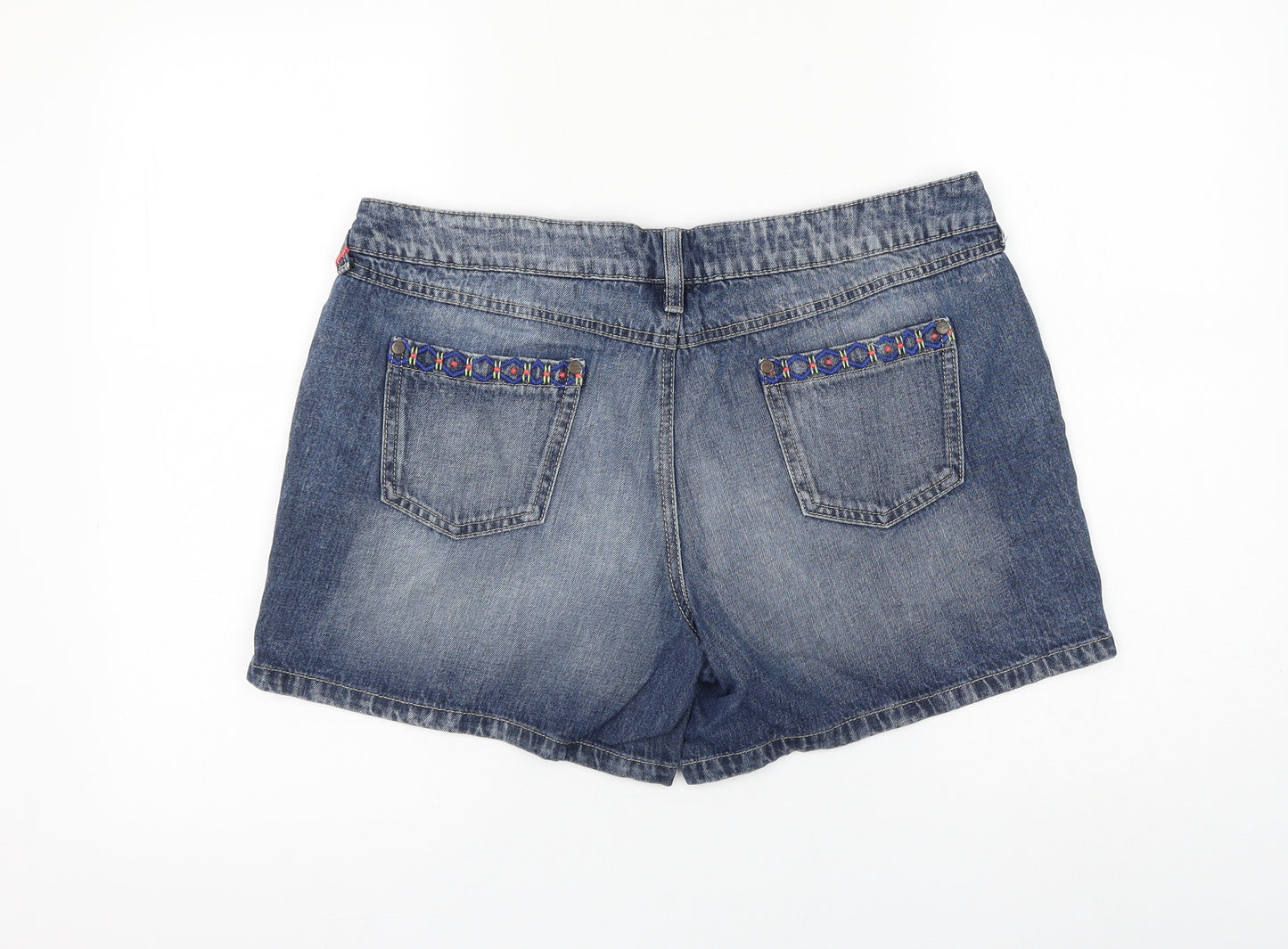 NEXT Womens Blue Cotton Hot Pants Shorts Size 14 L5 in Regular Zip - Distressed