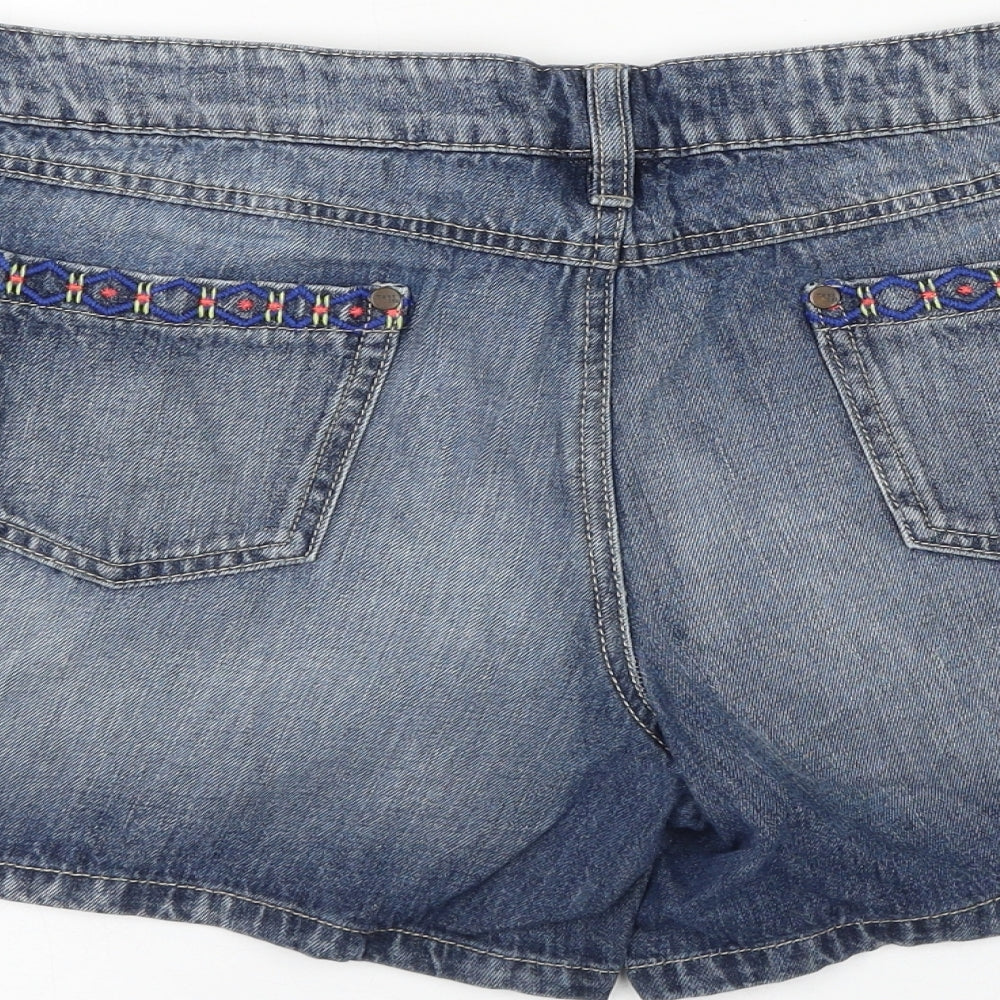 NEXT Womens Blue Cotton Hot Pants Shorts Size 14 L5 in Regular Zip - Distressed