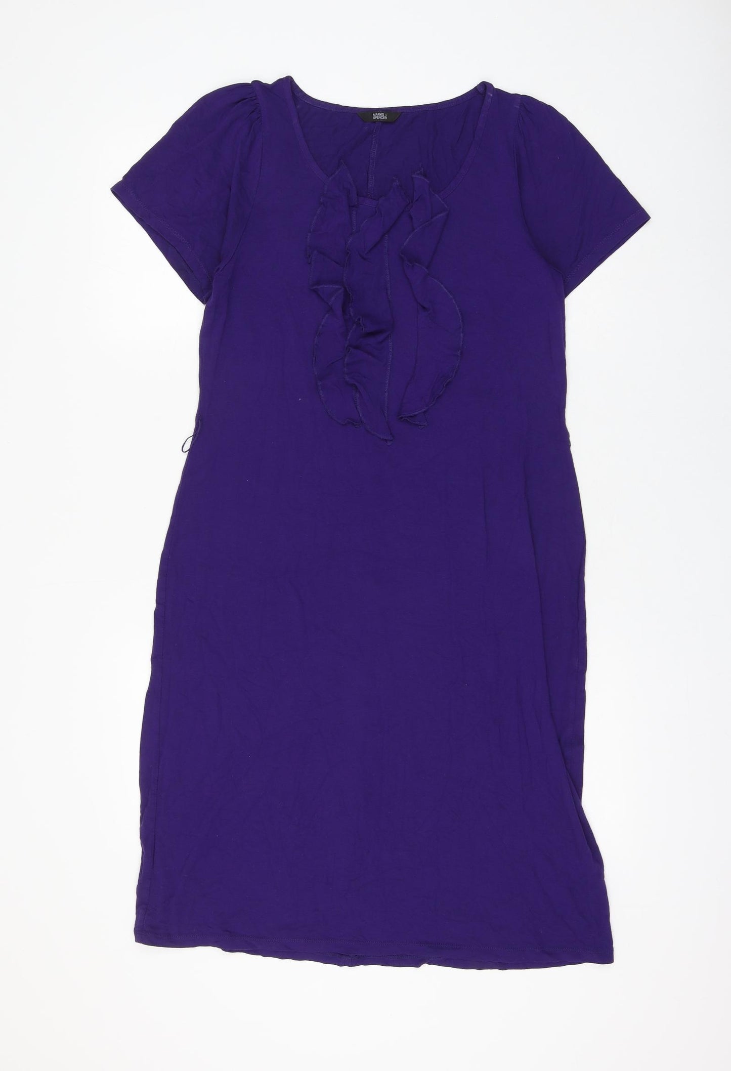 Marks and Spencer Womens Purple Viscose T-Shirt Dress Size 10 Round Neck Pullover