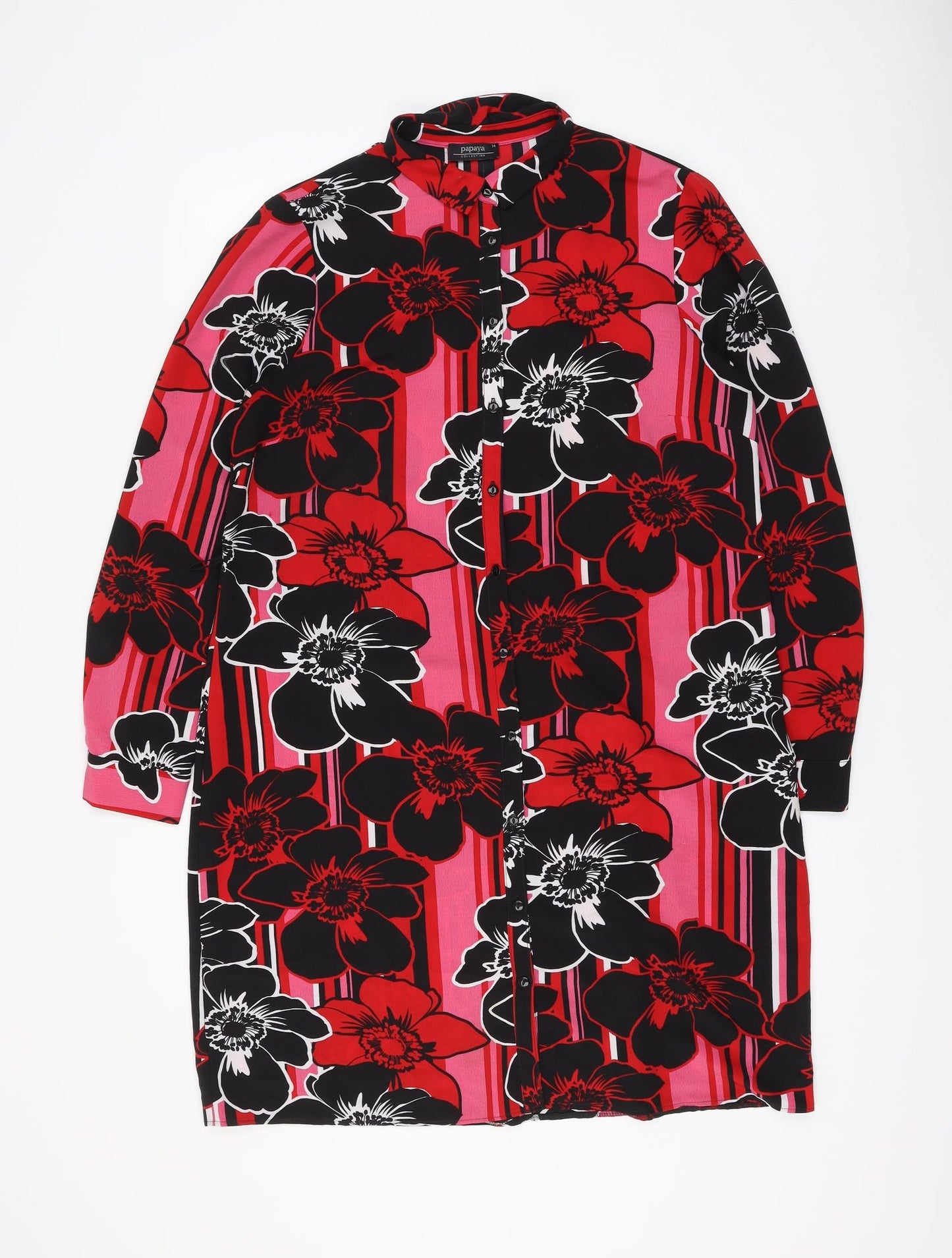 Papaya Womens Multicoloured Floral Polyester Shirt Dress Size 14 Collared Button