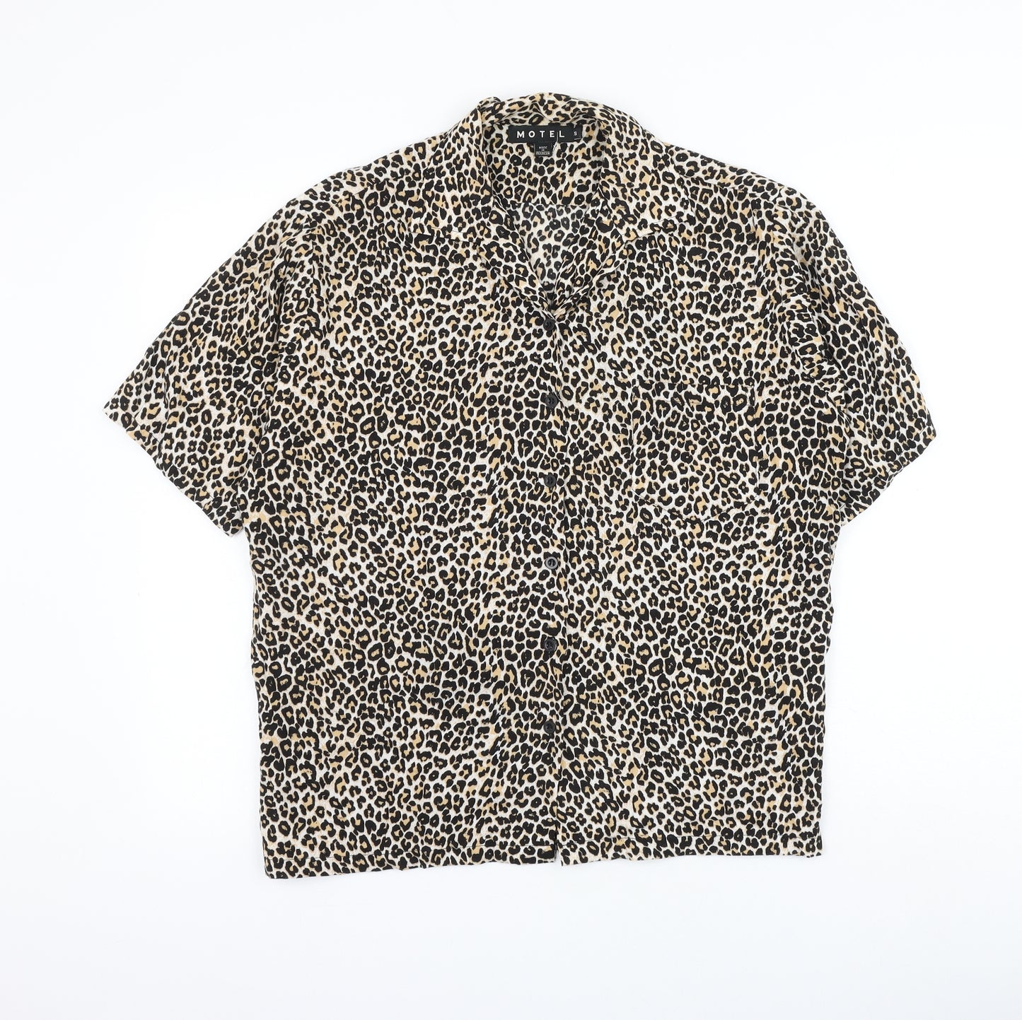 Motel Womens Beige Animal Print Viscose Basic Button-Up Size S Collared - Leopard Print