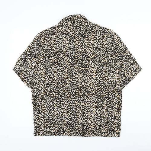 Motel Womens Beige Animal Print Viscose Basic Button-Up Size S Collared - Leopard Print