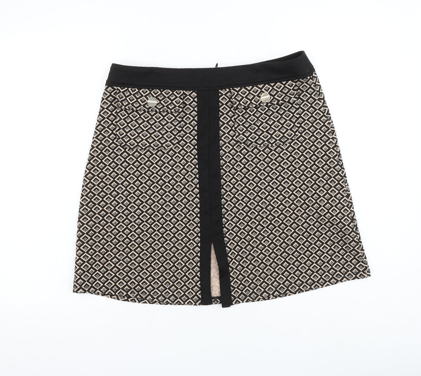 Dorothy Perkins Womens Beige Geometric Polyester A-Line Skirt Size 12 Zip