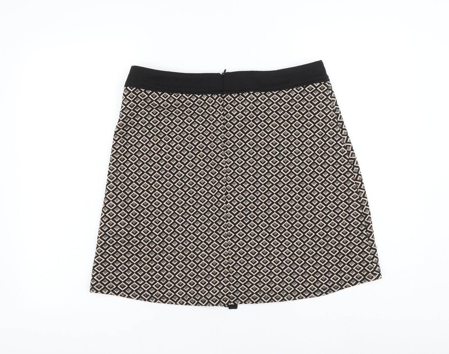 Dorothy Perkins Womens Beige Geometric Polyester A-Line Skirt Size 12 Zip