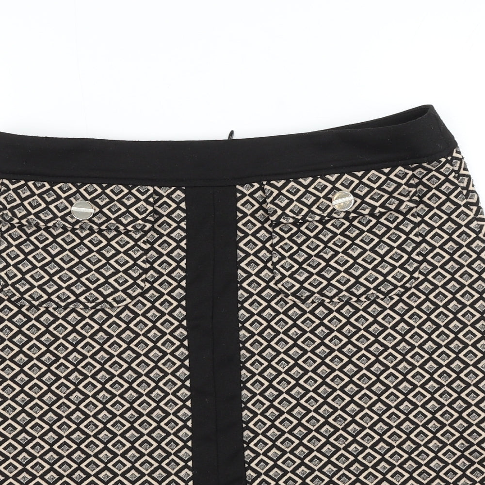 Dorothy Perkins Womens Beige Geometric Polyester A-Line Skirt Size 12 Zip