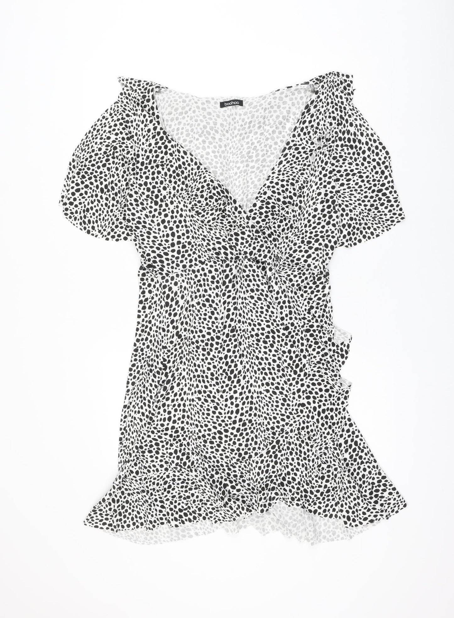 Boohoo Womens White Animal Print Viscose Wrap Dress Size 18 V-Neck Pullover