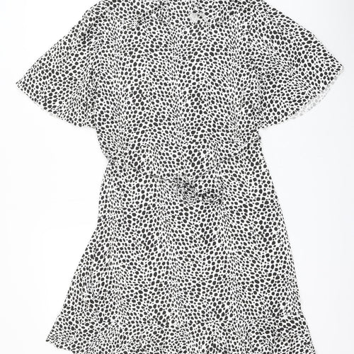 Boohoo Womens White Animal Print Viscose Wrap Dress Size 18 V-Neck Pullover