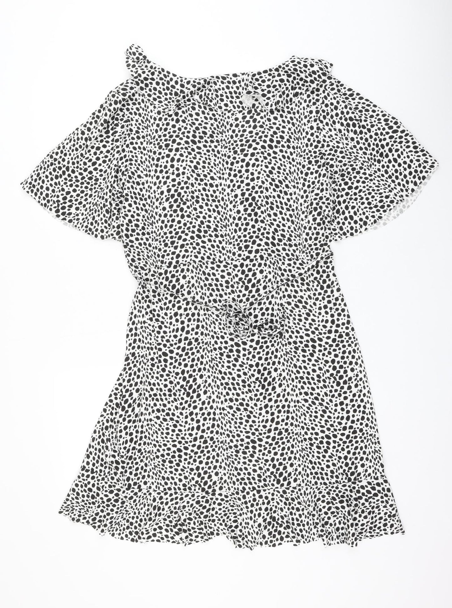 Boohoo Womens White Animal Print Viscose Wrap Dress Size 18 V-Neck Pullover