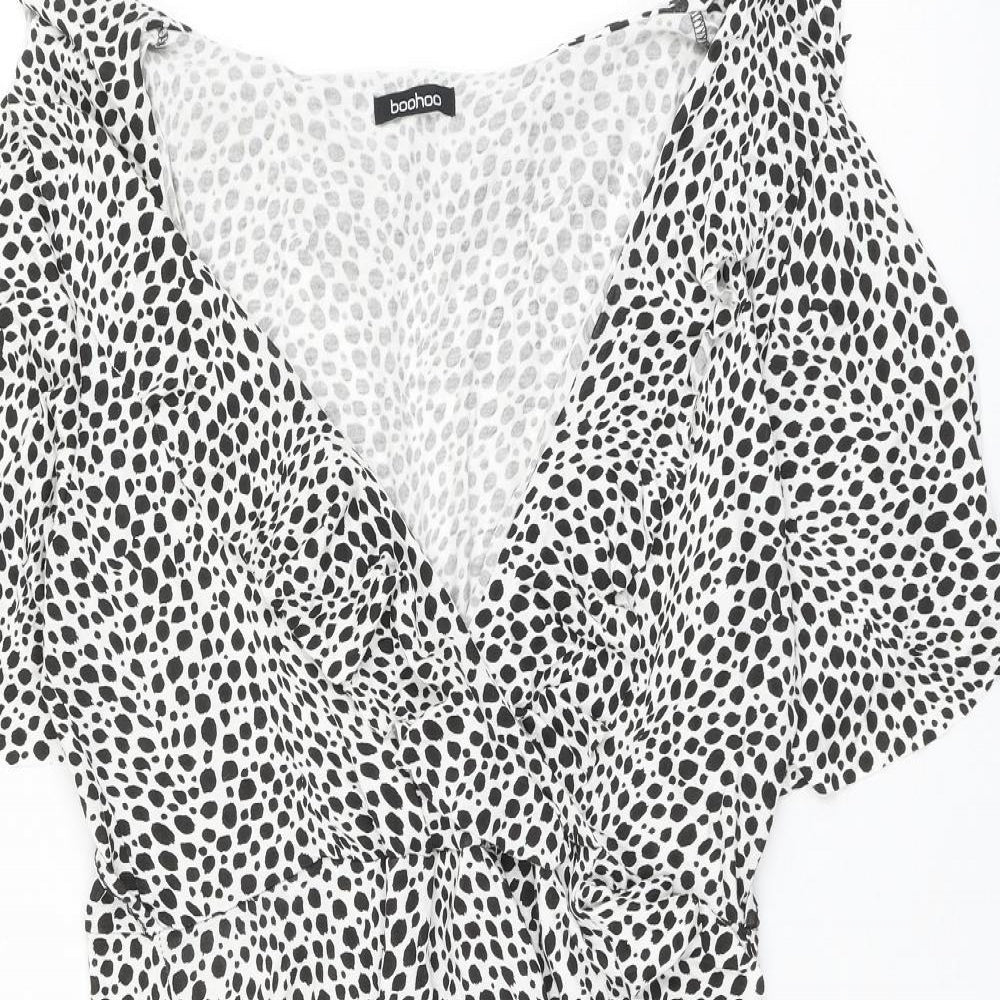 Boohoo Womens White Animal Print Viscose Wrap Dress Size 18 V-Neck Pullover