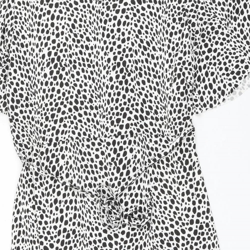 Boohoo Womens White Animal Print Viscose Wrap Dress Size 18 V-Neck Pullover