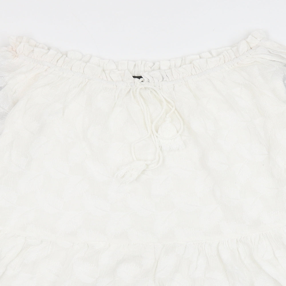 Missguided Womens White Polyester Trapeze & Swing Size 10 Boat Neck Pullover