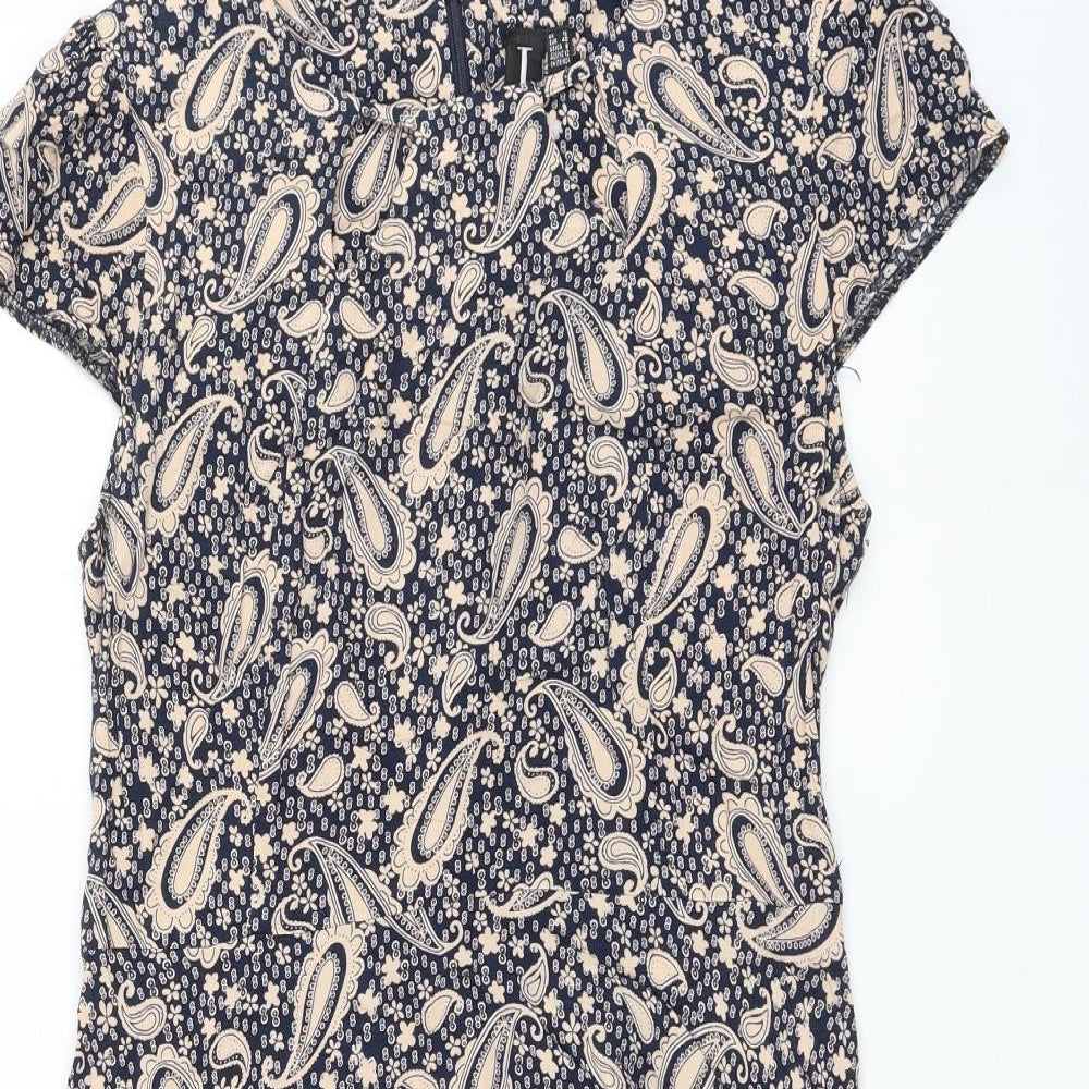 Izabel London Womens Blue Paisley Viscose Skater Dress Size 12 Round Neck Zip