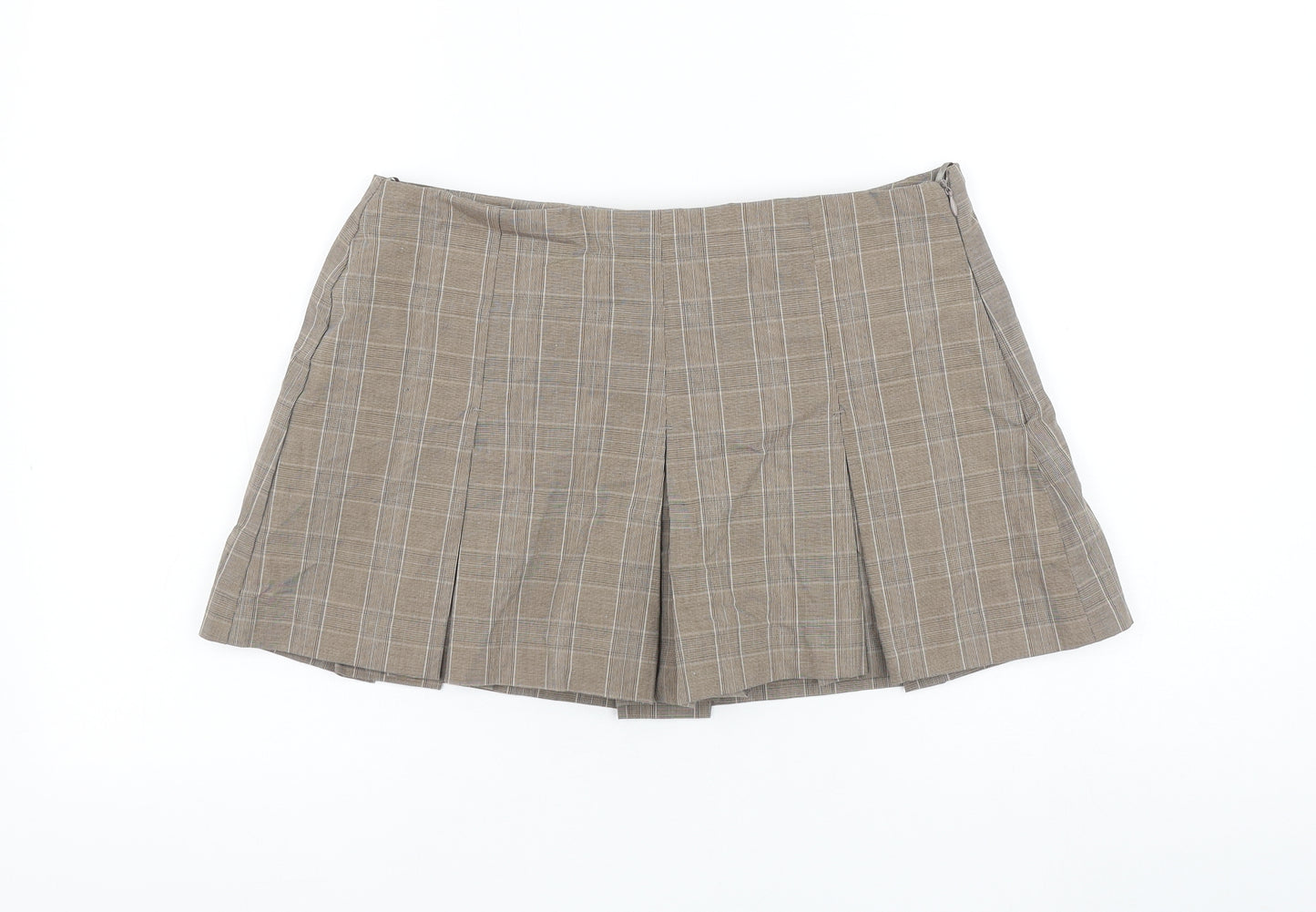 Zara Womens Brown Check Cotton Mini Skort Size M Zip
