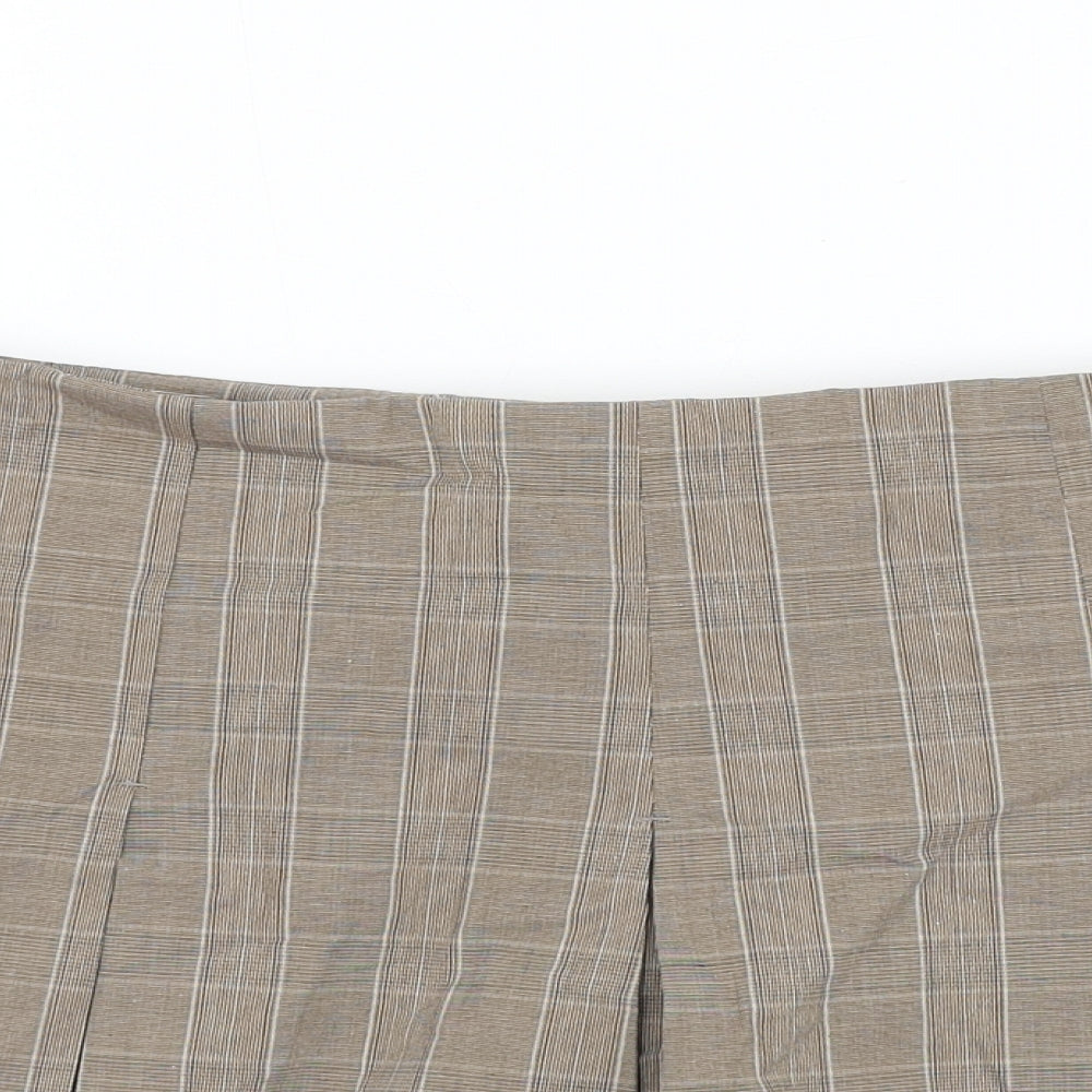 Zara Womens Brown Check Cotton Mini Skort Size M Zip